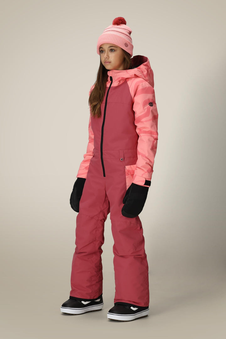 686 Girls' Shine Insulated One-Piece — ROSEWOOD COLORBLOCK