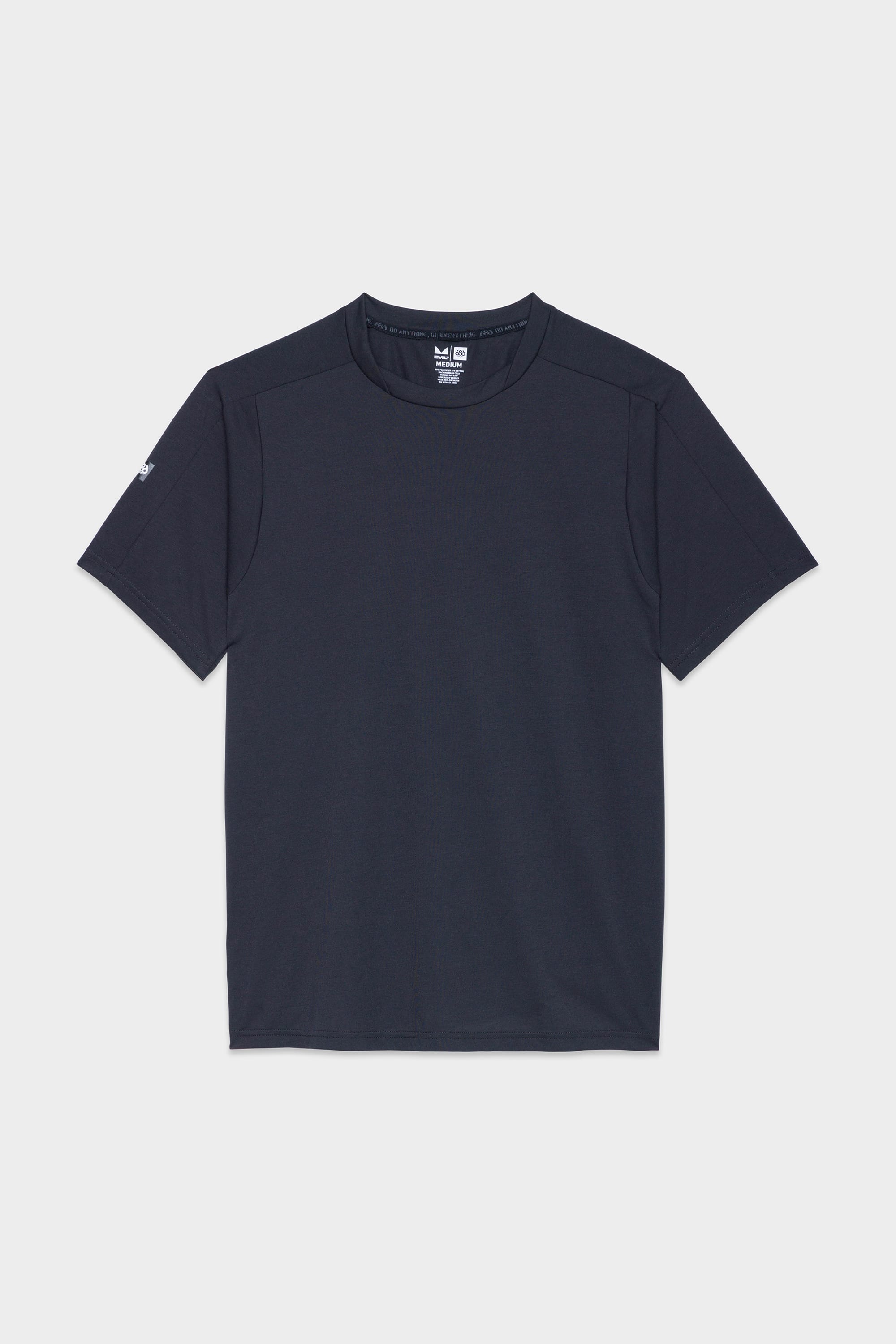The 686 Mens Rival Short Sleeve Bike Jersey by 686 is shown lying flat on a white background. This dark navy crew neck tee features short sleeves, minimal visible stitching, and a clean design with no graphics or patterns.