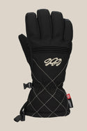 The 686 Women's Jubilee™ Glove by 686 is a black poly glove with white diamond-pattern stitching, a zip pocket on the back, "CCC" embroidered in white, a red and black tag by the wrist, plus drawstring and clip.