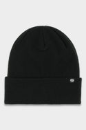 The 686 Standard Roll Up Beanie by 686 is a black knit hat featuring a folded cuff and a small white logo tag on the front right side, shown against a light gray background.