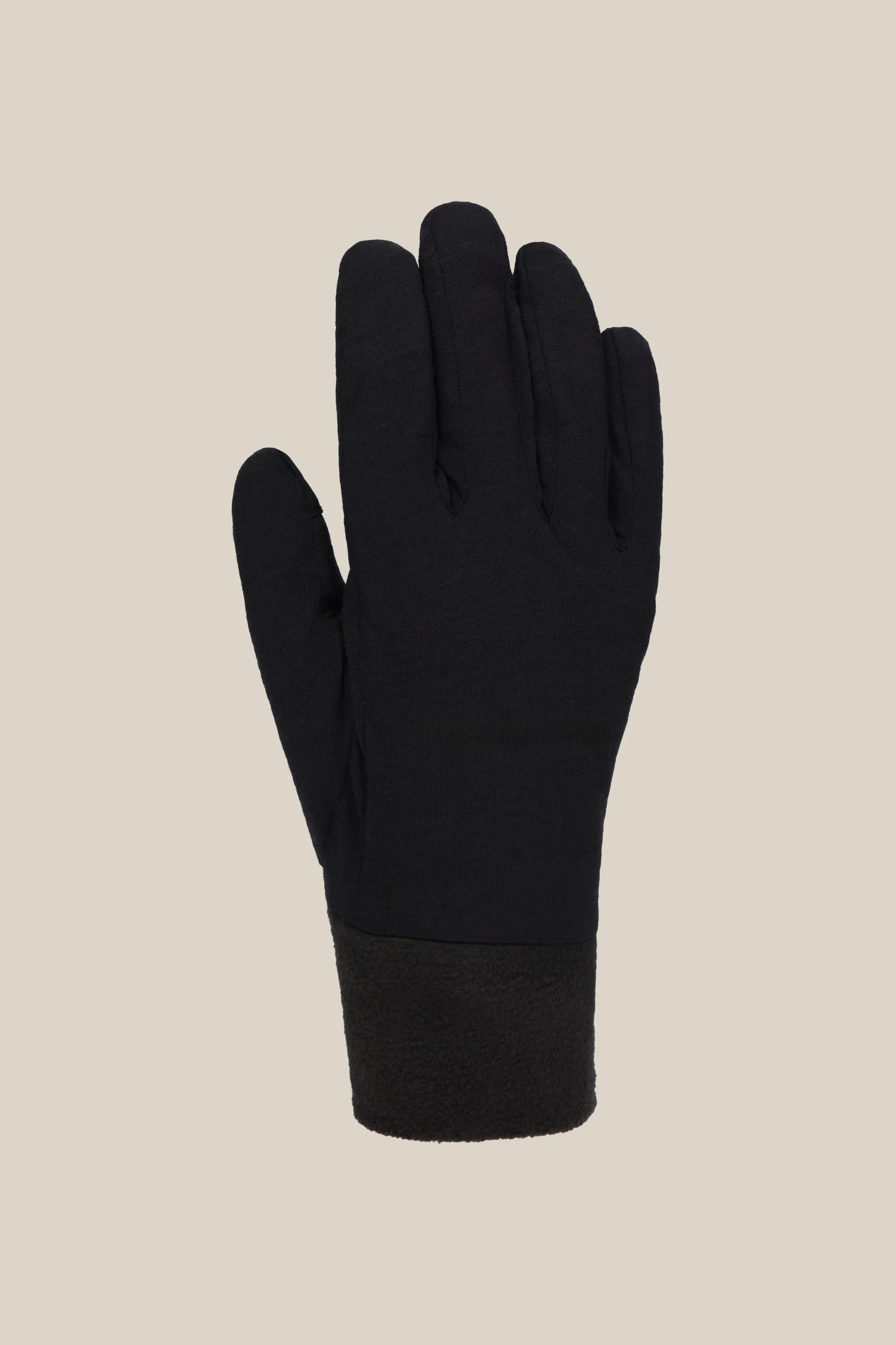 The 686 Women's GORE-TEX SMARTY® 3-In-1 Gauntlet Mitt in black, featuring a slightly textured cuff, is shown upright against a plain beige background.