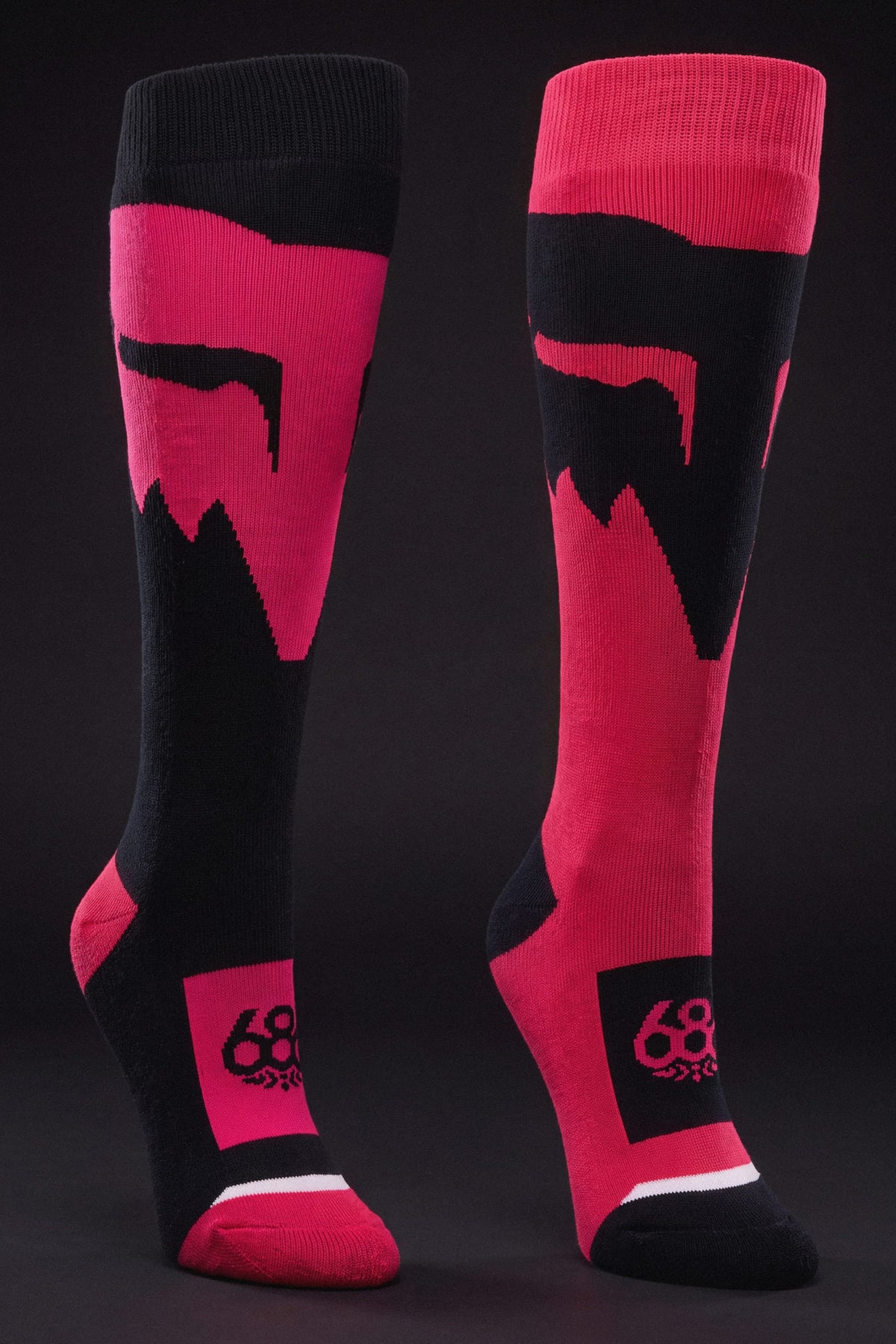 A pair of 686 Women’s Fox Racing Socks featuring a stylized fox head logo and the number 68 on the foot.